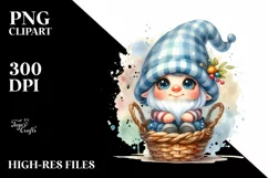 Cute Small Smiling Gnome in Basket Watercolor Art | Clipart Product Image 3