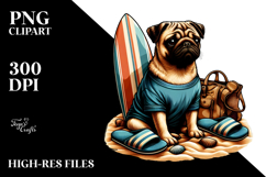 Beach Pug Surfing | Clipart Product Image 2