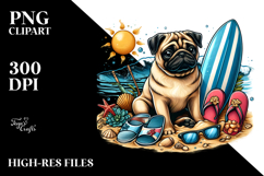 Beach Pug Surfing | Clipart Product Image 2