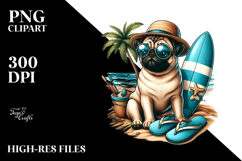 Beach Pug Surfing | Clipart Product Image 2