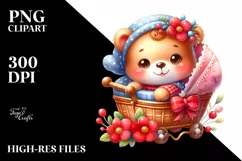 Colorful Small Baby Bear Cradle Flowers Watercolor Clipart Product Image 3