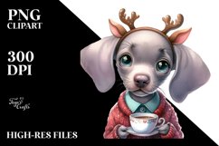 Enthusiastic Weimaraner with Reindeer Horns PNG Product Image 3