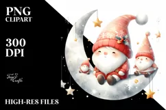 Winter Christmass Gnomes on Moon PNG Product Image 3