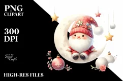Winter Christmass Gnomes on Moon PNG Product Image 1