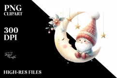 Winter Christmass Gnomes on Moon PNG Product Image 1