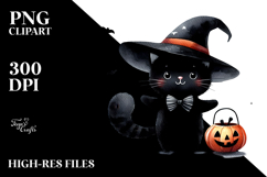 Funny Halloween Black Cat Clipart, PNG Product Image 2