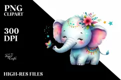Colorful Cute Elephant Watercolor | Sublimation | Clipart Product Image 1