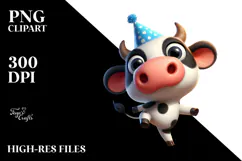Whimsical Cow with Party Hat PNG Product Image 2