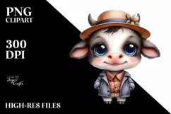 Funny Baby Cow Dressed Up | Watercolor Illustration Product Image 1