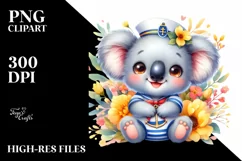 Colorful Small Baby Koala Sailor Flowers Watercolor Clipart Product Image 1