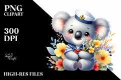 Colorful Small Baby Koala Sailor Flowers Watercolor Clipart Product Image 1