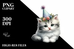Watercolor Baby Cat with Party Hat PNG Product Image 1