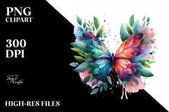 Abstract Vibrant Butterfly with Plant Leaves PNG Product Image 3