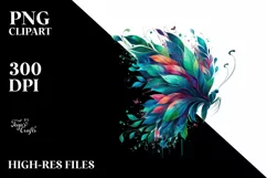 Abstract Vibrant Butterfly with Plant Leaves PNG Product Image 3