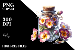 Bottle with Primrose Watercolor Clipart Product Image 2