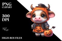 Watercolor Pastell Cute Baby Cow Halloween Clipart Product Image 3