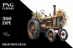Watercolor Vintage Rusted Tractor Clipart Product Image 1