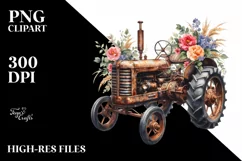 Watercolor Vintage Rusted Tractor Clipart Product Image 3