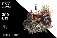 Watercolor Vintage Rusted Tractor Clipart Product Image 1