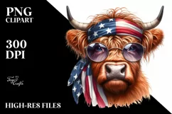 Sublimation USA Flag Highland Cow Portrait | Big Eyes Product Image 1