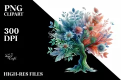 Abstract Vibrant Tree with Plant Leaves PNG Product Image 1