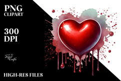 Red Glossy Heart on Splashy Background PNG Product Image 2