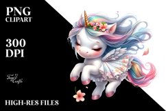 Cute Baby Unicorn Tumbling with Spring Petals | Watercolor Product Image 3