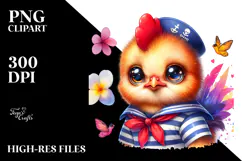 Vibrant Crazy Cute Rooster in Sailor Outfit PNG Product Image 2