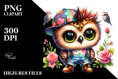 aCute Energetic Owl in Summer Clothes, PNG Product Image 2