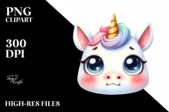 Colorful Expressive Baby Unicorn PNG Product Image 1