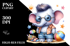 aCute Energetic Elephant at the Beach, Transparent PNG Product Image 2