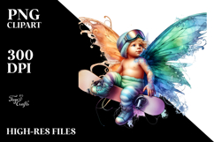 Colorful Baby Fairy with Snowboard PNG Product Image 2