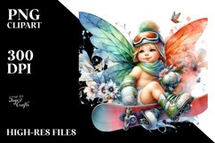 Baby Fairy with Snowboard, Watercolor PNG Product Image 3