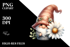 Cute Gnome with Daisy, White Background PNG Product Image 2
