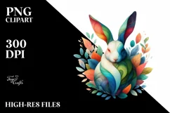 Abstract Vibrant Rabbit with Plant Leaves PNG Product Image 3