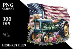 Vintage Tractor Flowers,USA Flag | Sublimation | Clipart Product Image 3