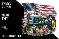 Vintage Tractor Flowers,USA Flag | Sublimation | Clipart Product Image 3