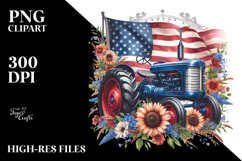 Vintage Tractor Flowers,USA Flag | Sublimation | Clipart Product Image 3