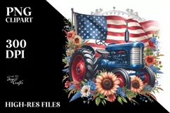 Vintage Tractor Flowers,USA Flag | Sublimation | Clipart Product Image 1