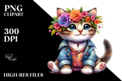 Happy Cat with Floral Wreath, Transparent PNG Product Image 2