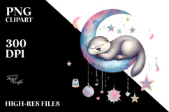 Vibrant Whimsical Otter Sleeping on the Moon PNG Product Image 2