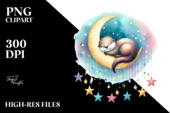 Vibrant Whimsical Otter Sleeping on the Moon PNG Product Image 2