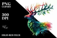Abstract Vibrant Deer with Plant Leaves PNG Product Image 3