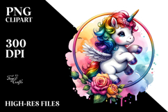 colorful Baby Unicorn with Hoop, PNG Product Image 1