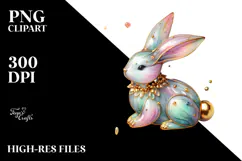 Colorful Pastel Bunny on Splashy Background PNG Product Image 2