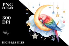 Vibrant Cute Parrot Sleeping on the Moon PNG Product Image 2