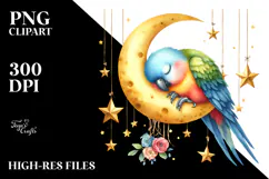 Vibrant Baby Parrot Sleeping on the Moon PNG Product Image 2