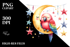 Vibrant Cute Parrot Sleeping on the Moon PNG Product Image 2