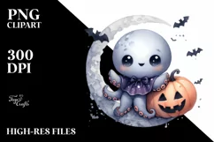 Cute Baby Octopus on Moon, Transparent PNG Product Image 1