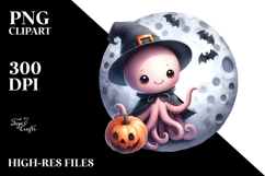 Cute Baby Octopus on Moon PNG Product Image 2